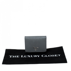 Prada Dark Grey Saffiano Leather Trifold Wallet