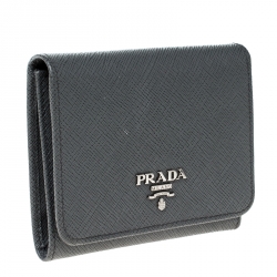 Prada Dark Grey Saffiano Leather Trifold Wallet