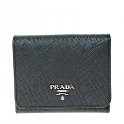 Prada Dark Grey Saffiano Leather Trifold Wallet