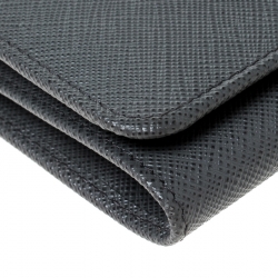Prada Dark Grey Saffiano Leather Trifold Wallet