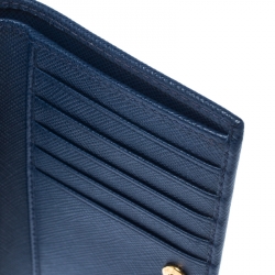 Prada Blue Saffiano Leather Bifold Card Wallet