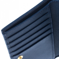 Prada Blue Saffiano Leather Bifold Card Wallet