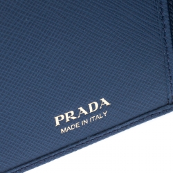 Prada Blue Saffiano Leather Bifold Card Wallet