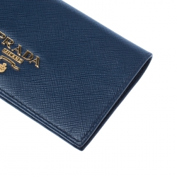 Prada Blue Saffiano Leather Bifold Card Wallet