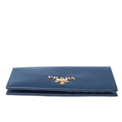 Prada Blue Saffiano Leather Bifold Card Wallet