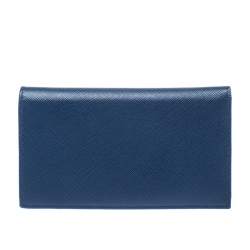 Prada Blue Saffiano Leather Bifold Card Wallet