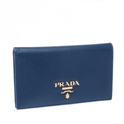 Prada Blue Saffiano Leather Bifold Card Wallet