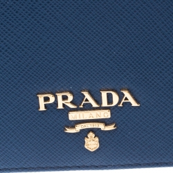 Prada Blue Saffiano Leather Bifold Card Wallet