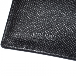 Pre Owned Prada Black Saffiano Lux Leather Bifold Card Holder