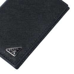 Pre Owned Prada Black Saffiano Lux Leather Bifold Card Holder