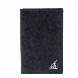 Pre Owned Prada Black Saffiano Lux Leather Bifold Card Holder