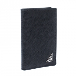 Pre Owned Prada Black Saffiano Lux Leather Bifold Card Holder