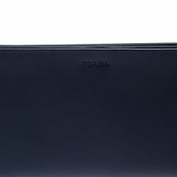 Pre Owned Prada Navy Blue Saffiano Leather Bifold Long Wallet