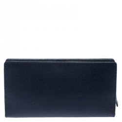 Pre Owned Prada Navy Blue Saffiano Leather Bifold Long Wallet