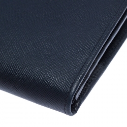 Pre Owned Prada Navy Blue Saffiano Leather Bifold Long Wallet
