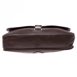 Prada Dark Brown Leather Push Lock Flap Messenger Bag