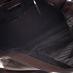Prada Dark Brown Leather Push Lock Flap Messenger Bag