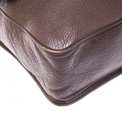 Prada Dark Brown Leather Push Lock Flap Messenger Bag