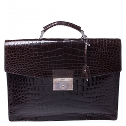 Prada Dark Brown Crocodile Briefcase   