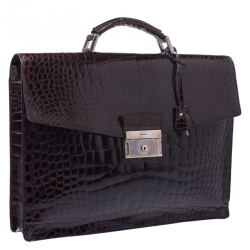 Prada Dark Brown Crocodile Briefcase   