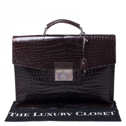 Prada Dark Brown Crocodile Briefcase   