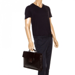 Prada Dark Brown Crocodile Briefcase   