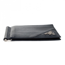 Prada Navy Blue Leather Money Clip Wallet
