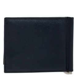 Prada Navy Blue Leather Money Clip Wallet