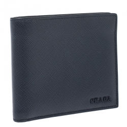 Pre Owned Prada Navy Blue Saffiano Leather Bifold Wallet
