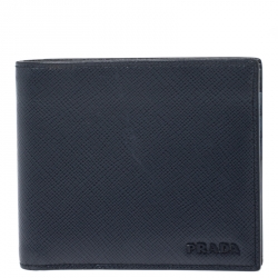 Pre Owned Prada Navy Blue Saffiano Leather Bifold Wallet