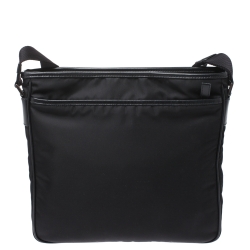 Prada Black Nylon and Leather Zip Messenger Bag