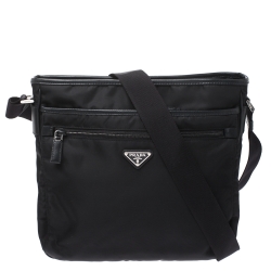 Prada Black Nylon and Leather Zip Messenger Bag