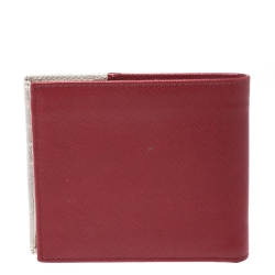 Pre Owned Prada Red/White Saffiano Leather Bifold Wallet