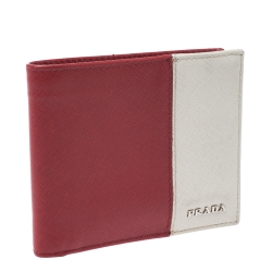 Pre Owned Prada Red/White Saffiano Leather Bifold Wallet