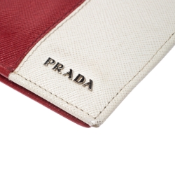 Pre Owned Prada Red/White Saffiano Leather Bifold Wallet