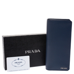 Prada Blue Saffiano Lux Leather Continental Wallet