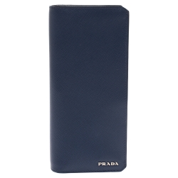 Prada Blue Saffiano Lux Leather Continental Wallet