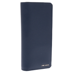 Prada Blue Saffiano Lux Leather Continental Wallet