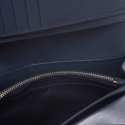 Prada Blue Saffiano Lux Leather Continental Wallet