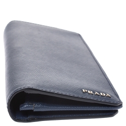 Prada Blue Saffiano Lux Leather Continental Wallet