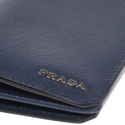 Prada Blue Saffiano Lux Leather Continental Wallet