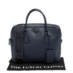 Prada Navy Blue Saffiano Lux Leather Briefcase