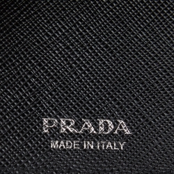 Pre Owned Prada Black Saffiano Leather Logo Flap Card Case