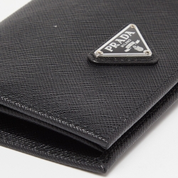 Pre Owned Prada Black Saffiano Leather Logo Flap Card Case