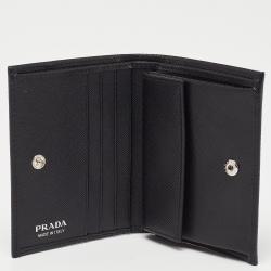 Pre Owned Prada Black Saffiano Leather Logo Flap Card Case