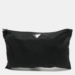 Prada Black Nylon and Leather Logo Slim Pouch 