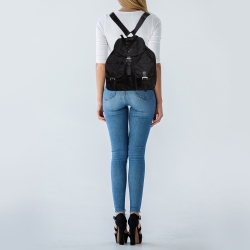 Prada Black Nylon Double Pocket Drawstring Backpack
