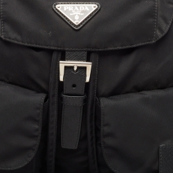 Prada Black Nylon Double Pocket Drawstring Backpack
