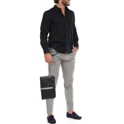 Prada Black Saffiano Leather and Alligator Zip Pouch