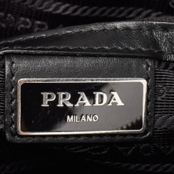 Prada Black Saffiano Leather and Alligator Zip Pouch